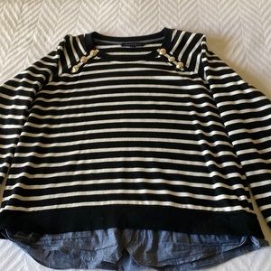 Tommy Hilfiger black & white stripe sweatshirt with silver button detail size XL